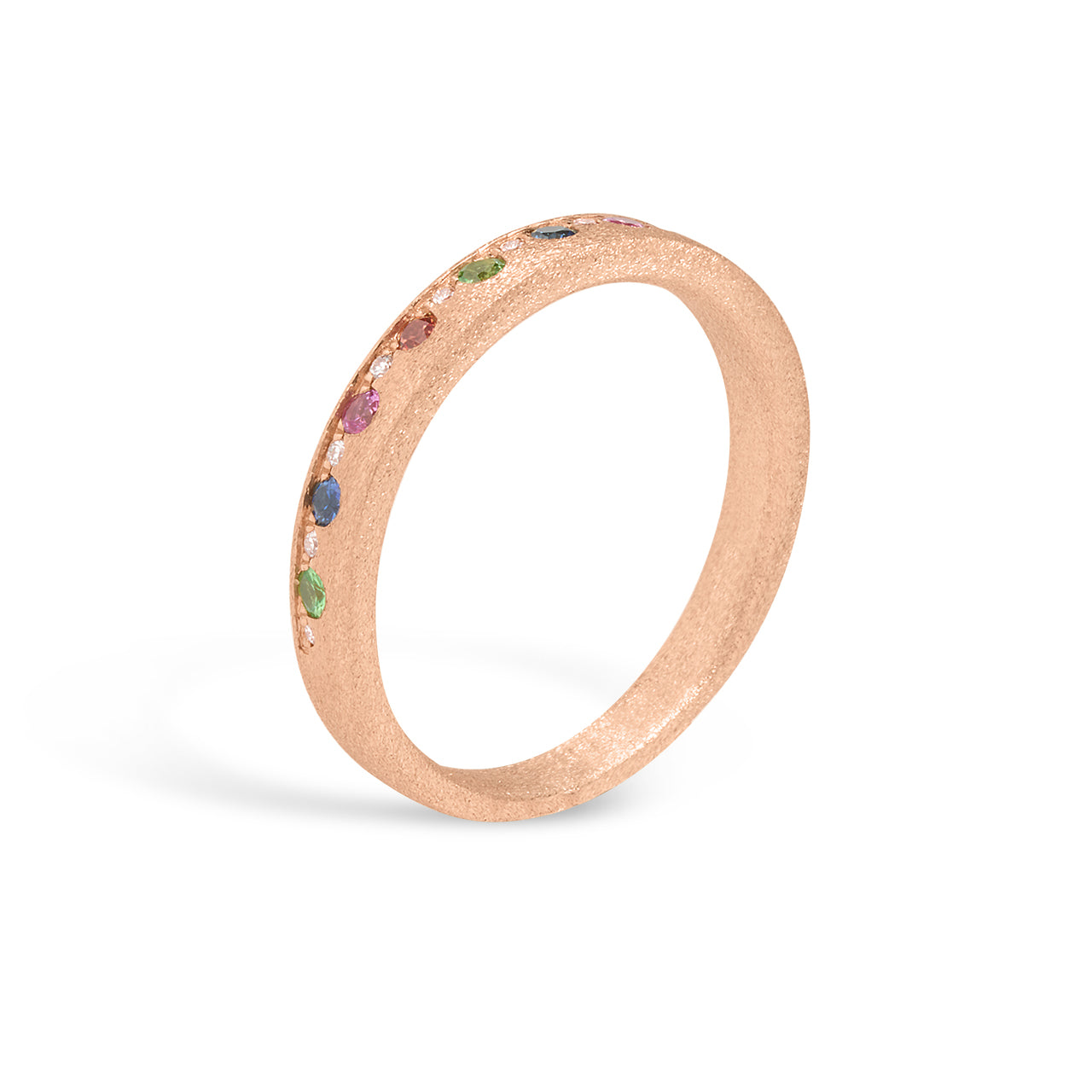 Rainbow Sapphire & Diamond Alternating Flush Stackable Band