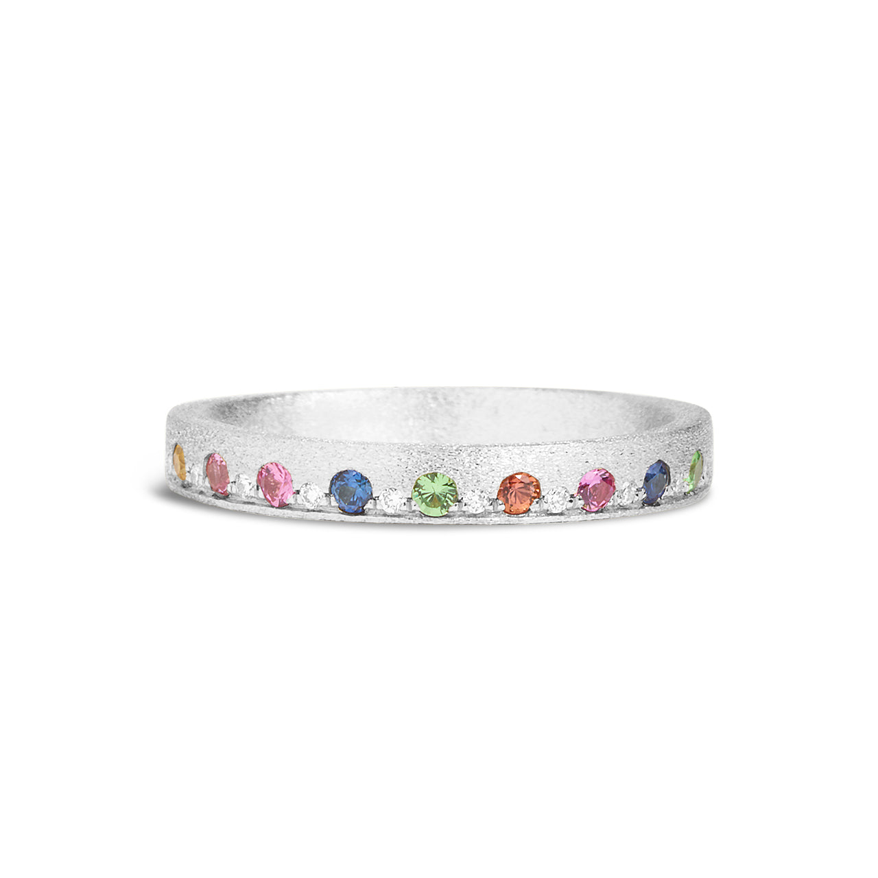 Rainbow Sapphire & Diamond Alternating Flush Stackable Band