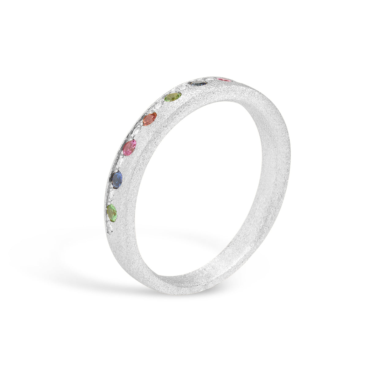 Rainbow Sapphire & Diamond Alternating Flush Stackable Band