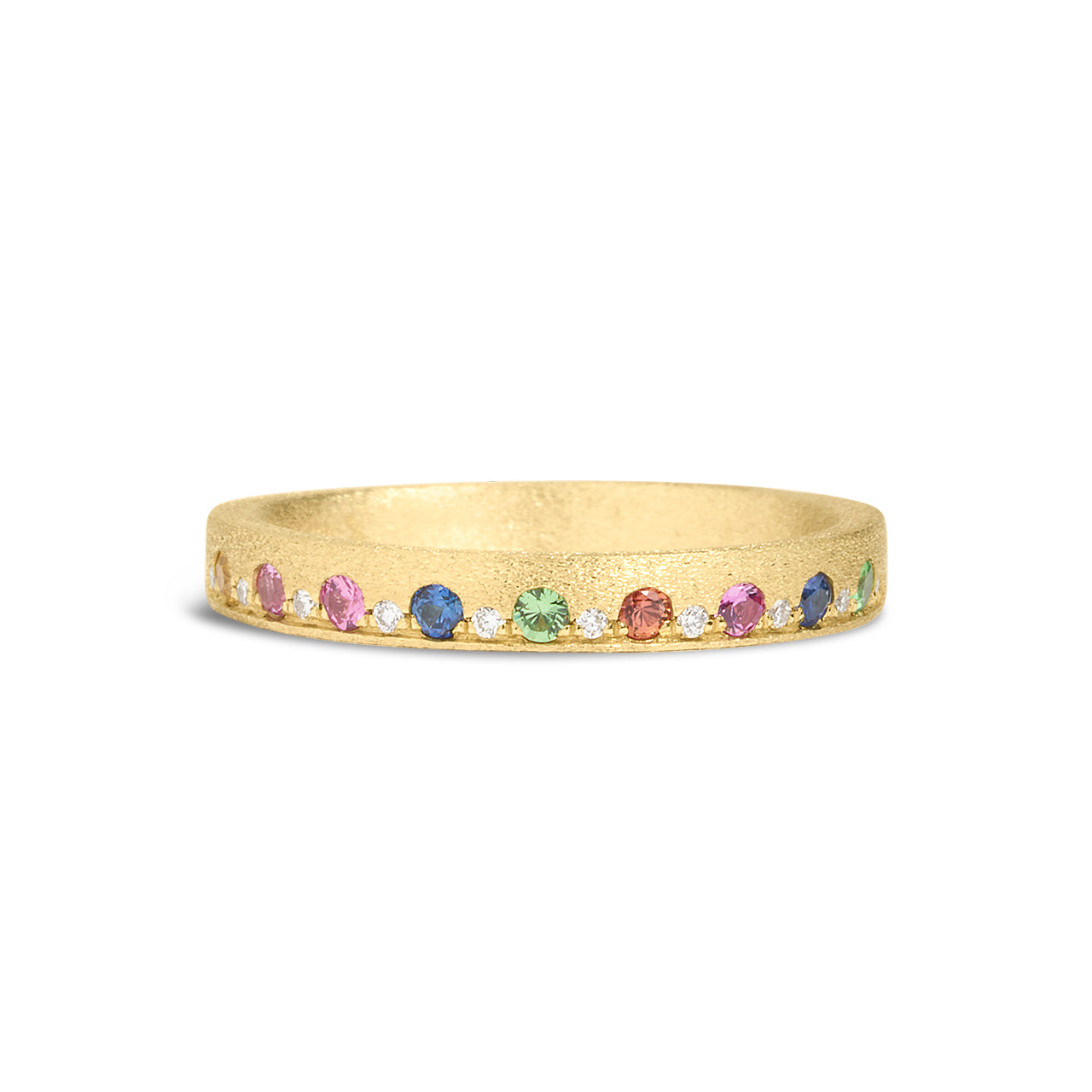 Rainbow Sapphire & Diamond Alternating Flush Stackable Band