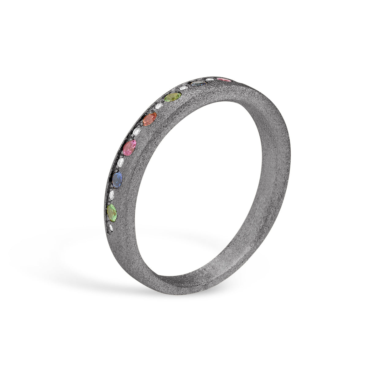 Rainbow Sapphire & Diamond Alternating Flush Stackable Band