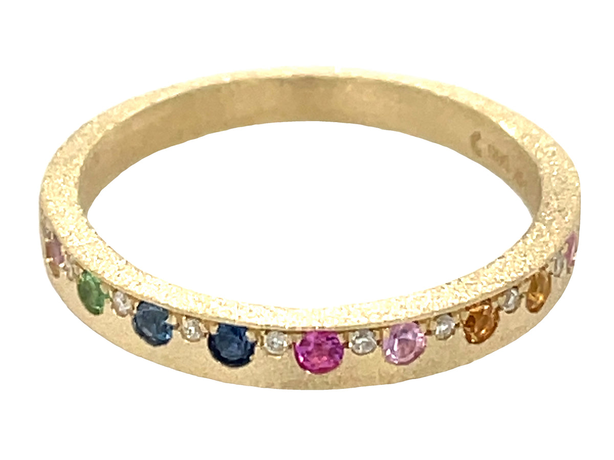 Rainbow Sapphire, Ruby, Tsavorite Diamond Offset Closed Back Ring, 2.75mm, Satin Finish
