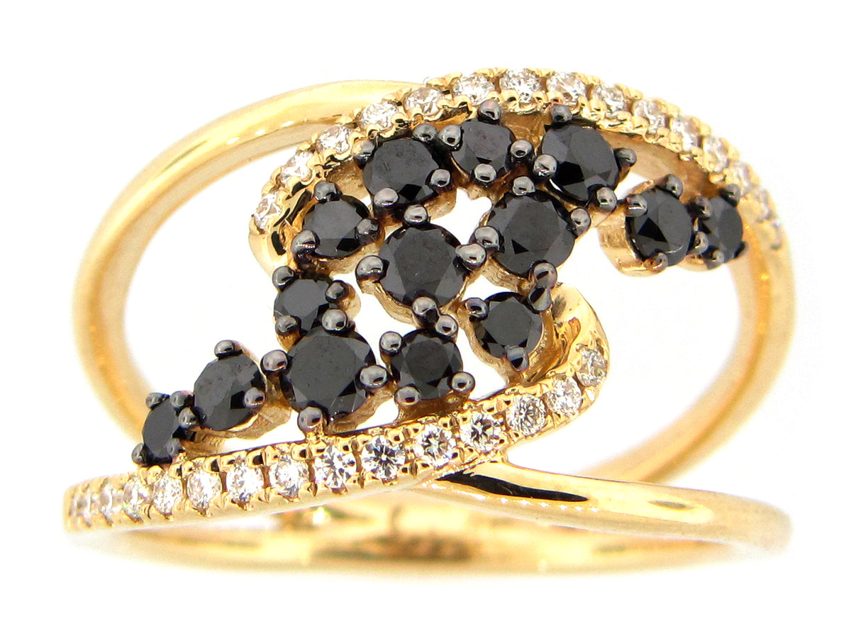 BLACK & WHITE DIAMOND RING, 14KY (R)