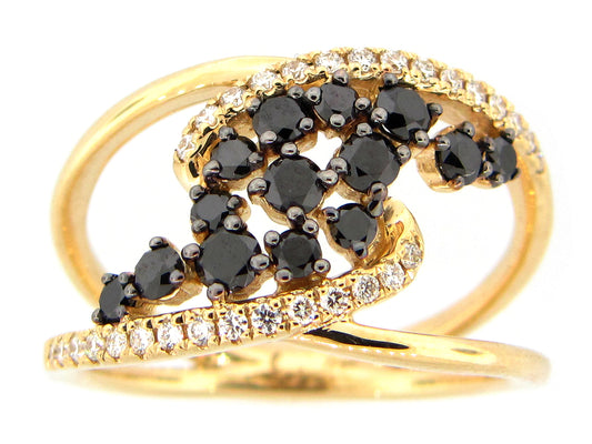 BLACK & WHITE DIAMOND RING, 14KY (R)