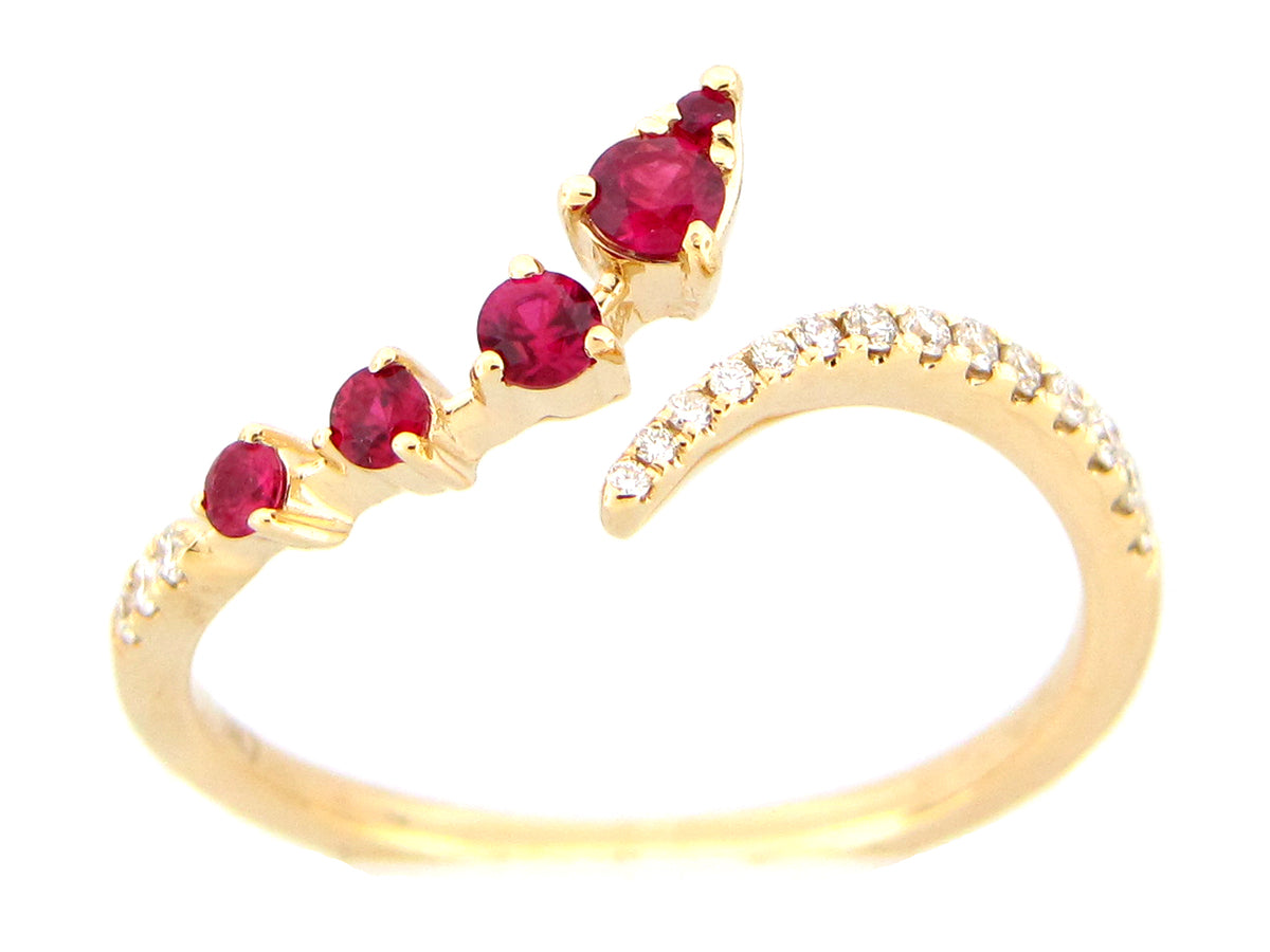 RUBY & DIAMOND BYPASS RING, 14KY (H)