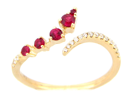 RUBY & DIAMOND BYPASS RING, 14KY (H)