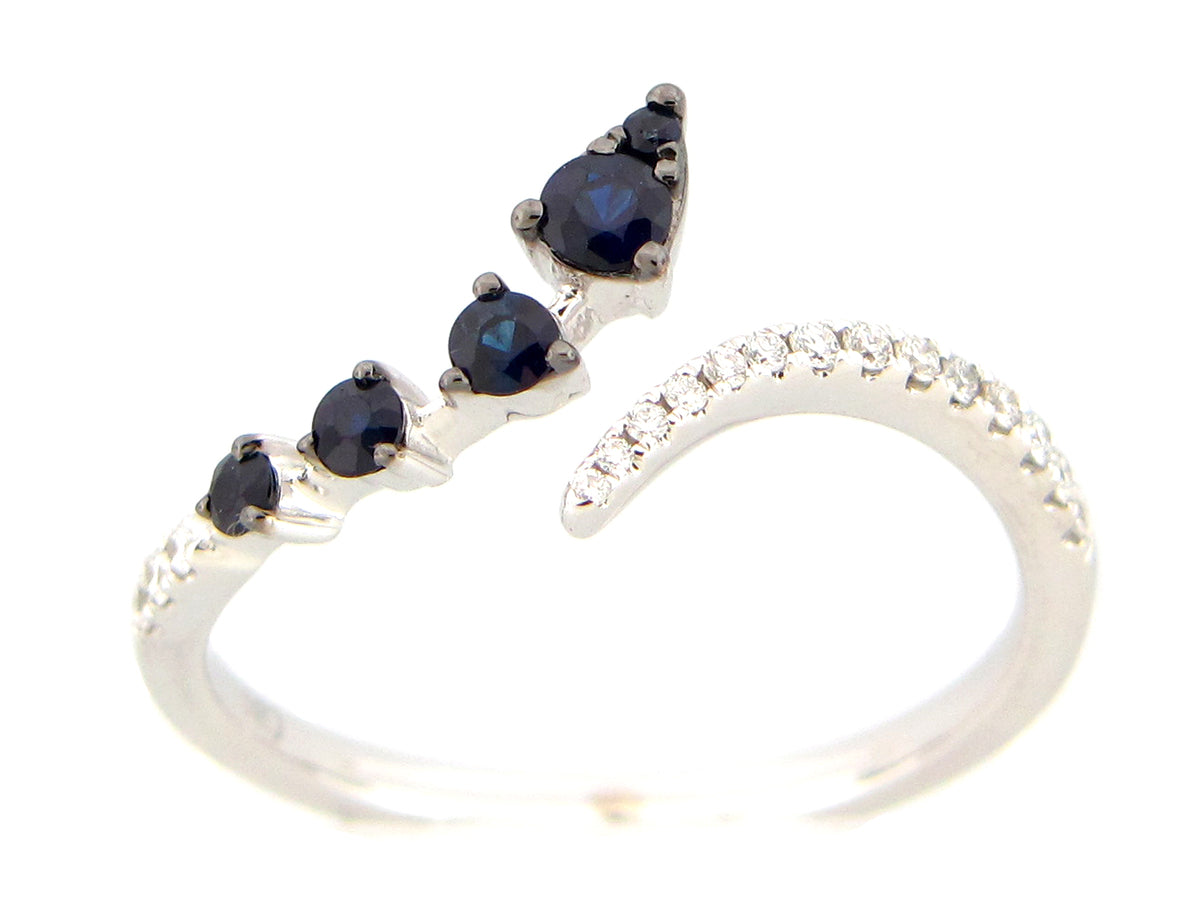 SAPPHIRE & DIAMOND BYPASS RING, 14KW (H)