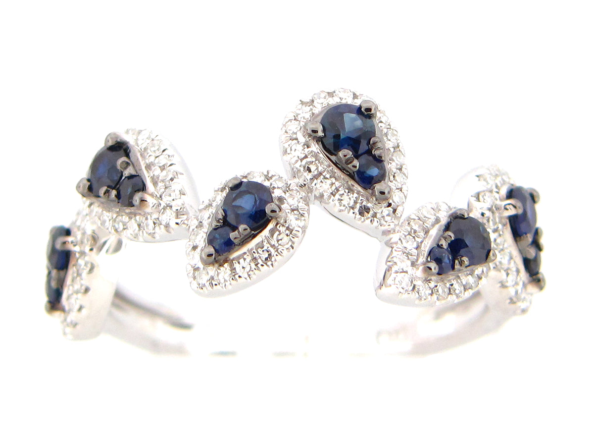 SAPPHIRE & DIAMOND PEAR CLUSTER PIVOTING RING, 14KW (H)