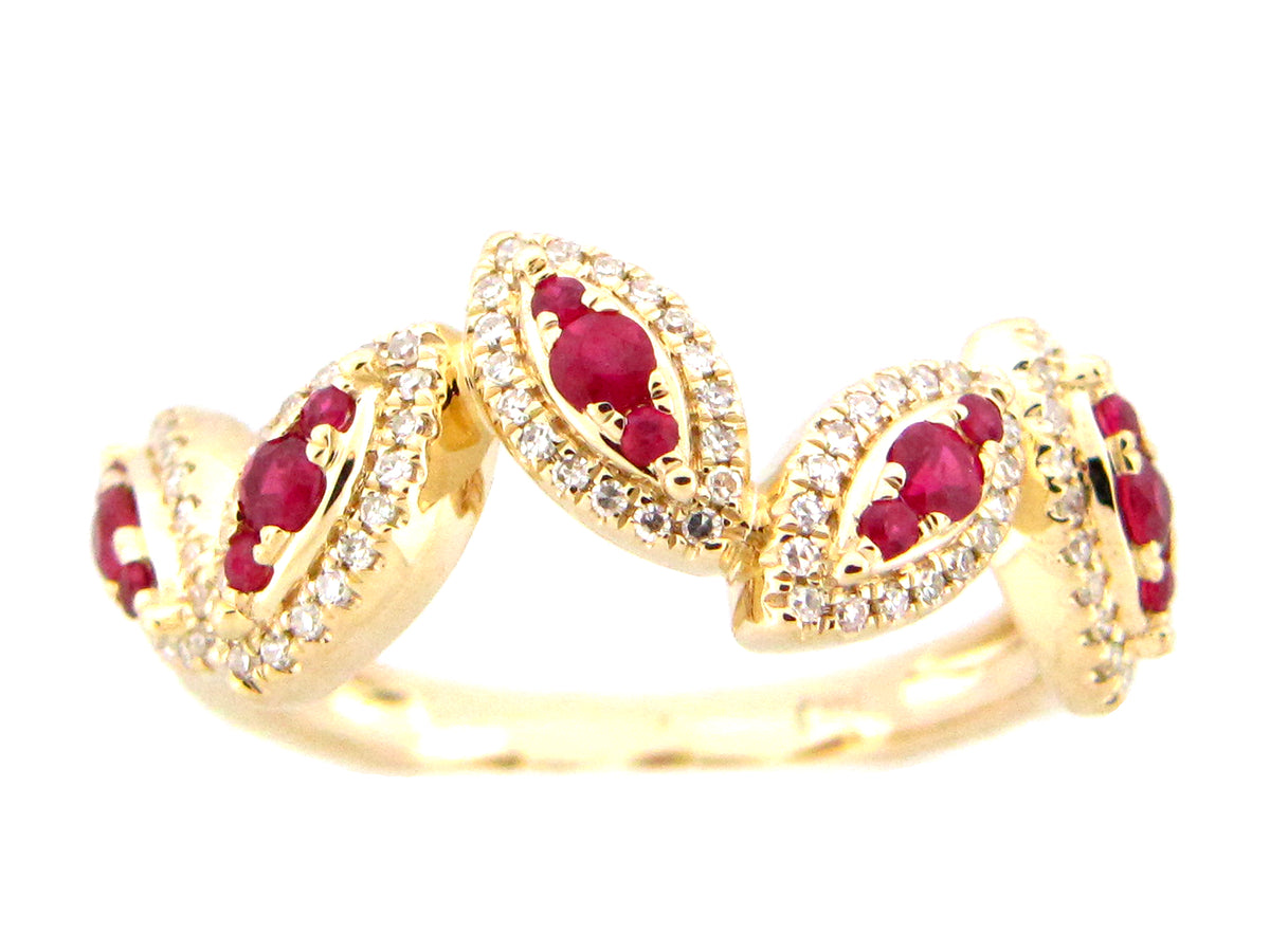 RUBY & DIAMOND MARQUISE CLUSTER PIVOTING RING, 14KY (H)