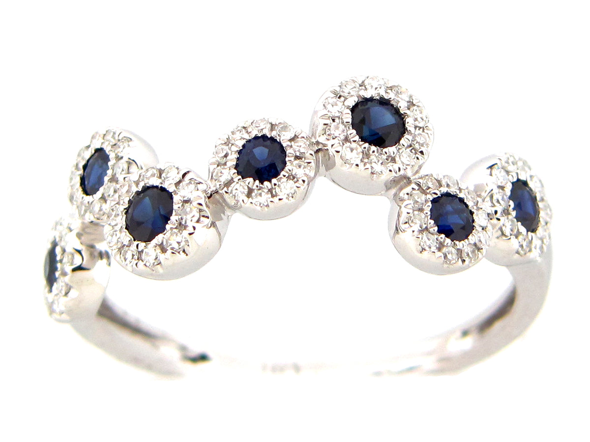 SAPPHIRE & DIAMOND ROUND PIVOTING RING, 14KW (H)