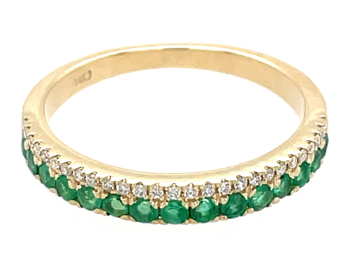EMERALD & DIAMOND 2 ROW RING,  3.0 MM