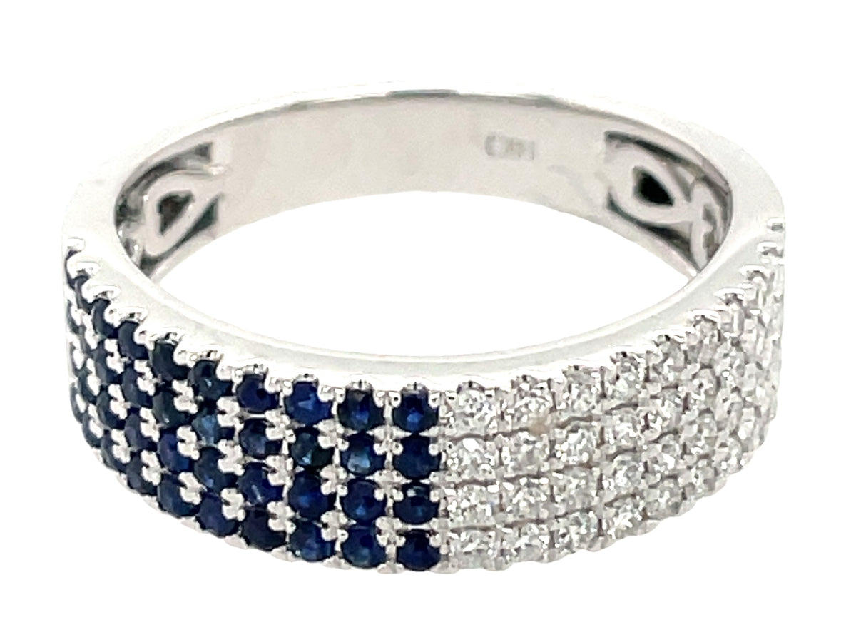 SAPPHIRE & DIAMOND HALF & HALF 4 ROW PAVE RING, 5.7MM