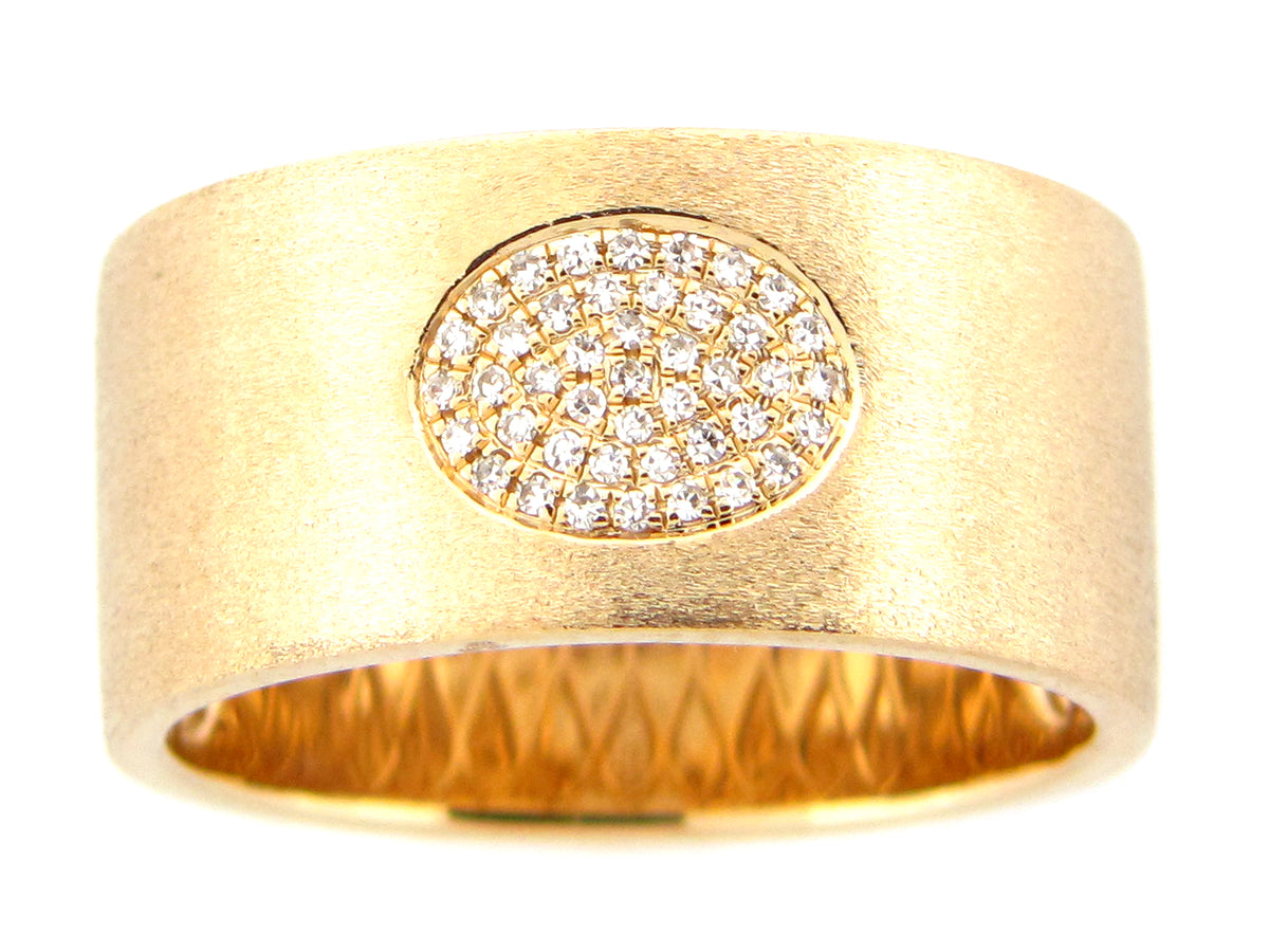 DIAMOND PAVE OVAL FLUSH SET CIGAR BAND RING, 14KY (N)