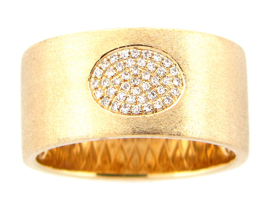 DIAMOND PAVE OVAL FLUSH SET CIGAR BAND RING, 14KY (N)