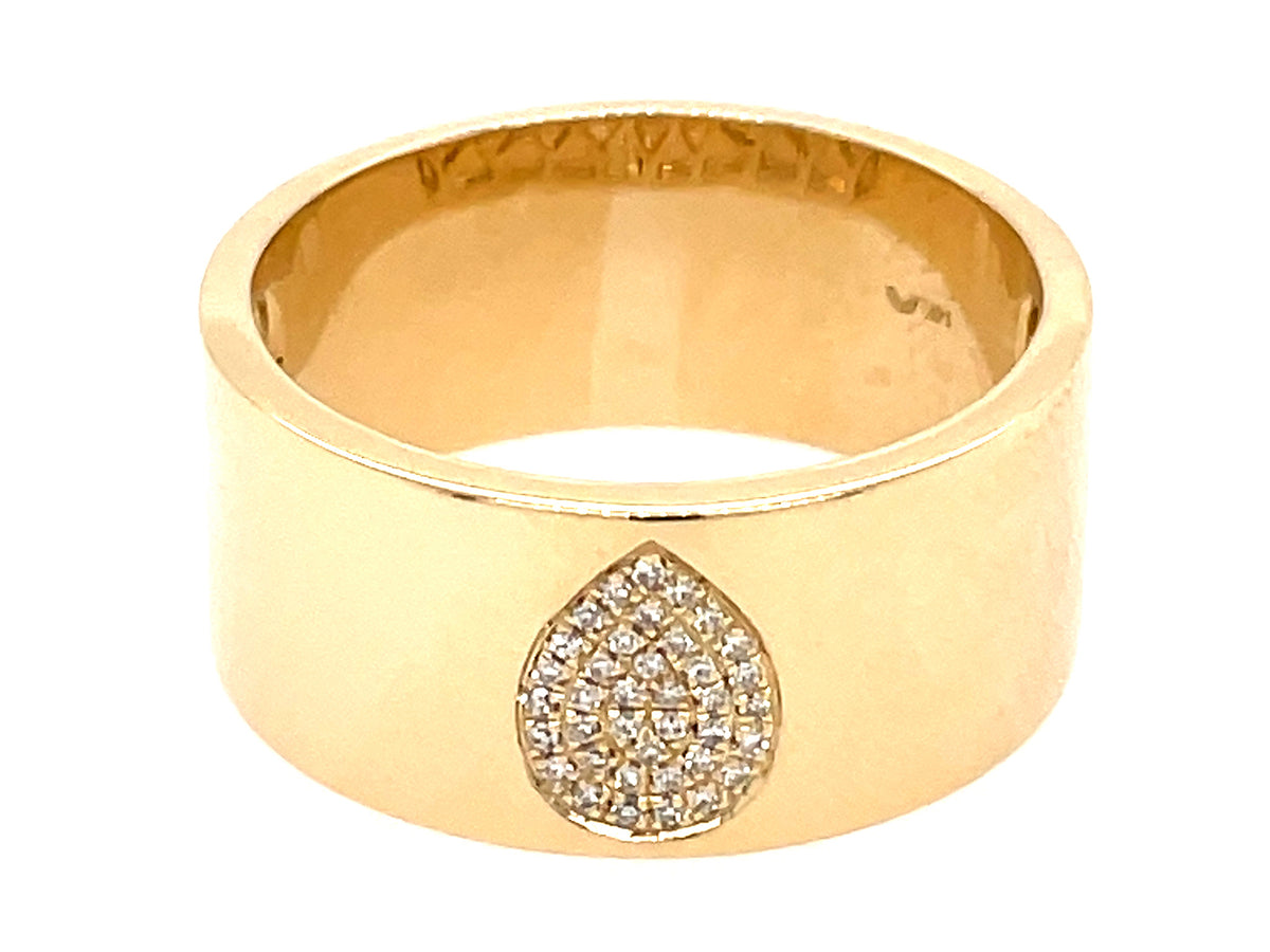 DIAMOND PAVE PEAR FLUSH SET CIGAR BAND RING, SATIN FINISH, 14KY (N)