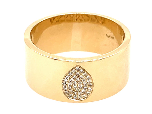 DIAMOND PAVE PEAR FLUSH SET CIGAR BAND RING, SATIN FINISH, 14KY (N)