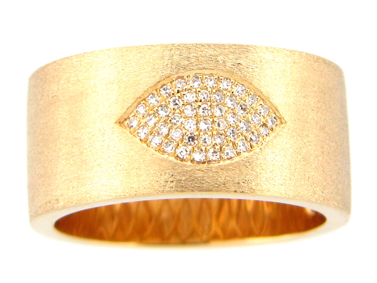 DIAMOND PAVE MARQUISE FLUSH SET CIGAR BAND RING, 14KY (N)