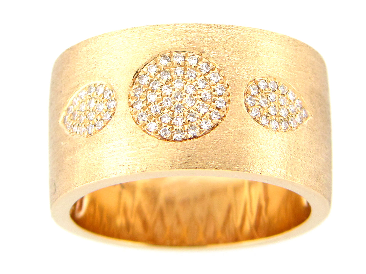 DIAMOND PAVE CIRCLE & PEAR FLUSH SET CIGAR BAND RING, 14KY (N)
