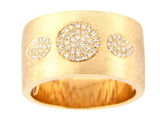 DIAMOND PAVE CIRCLE & PEAR FLUSH SET CIGAR BAND RING, 14KY (N)
