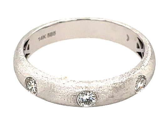 DIAMOND 3 STONE BEZEL RING, SATIN FINISH, 18KW (N)