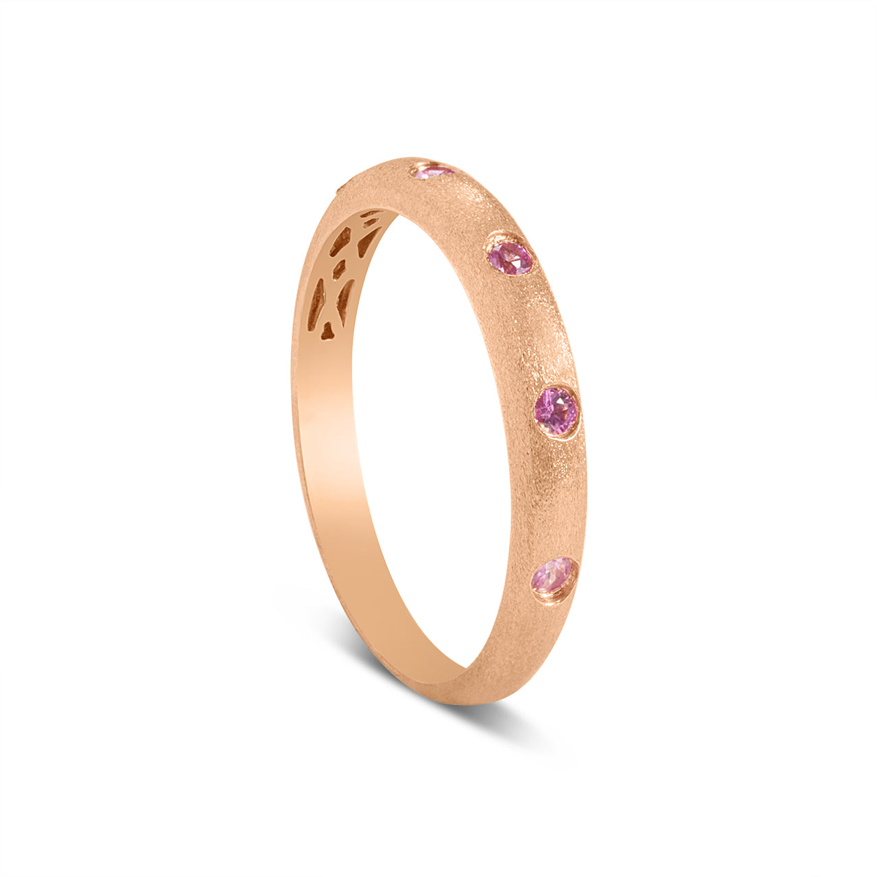 Pink Sapphire 5 Stone Flush Stackable Band