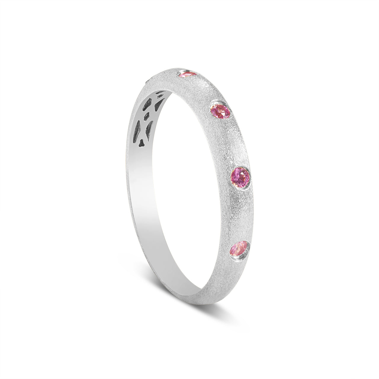 Pink Sapphire 5 Stone Flush Stackable Band