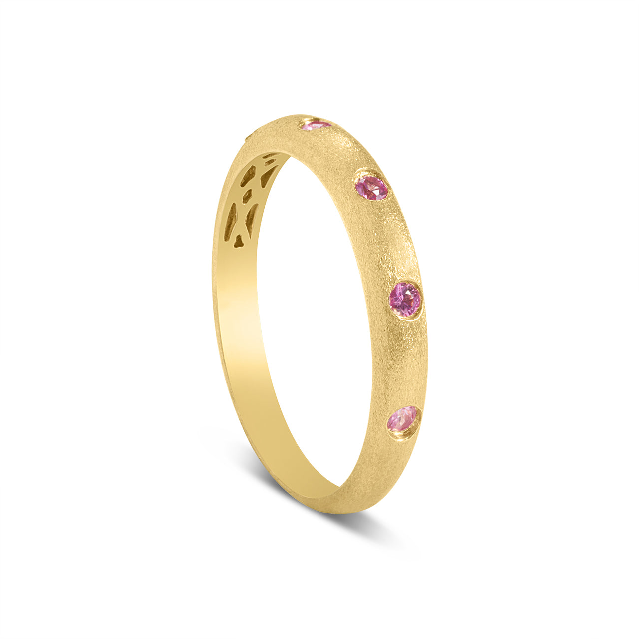 Pink Sapphire 5 Stone Flush Stackable Band