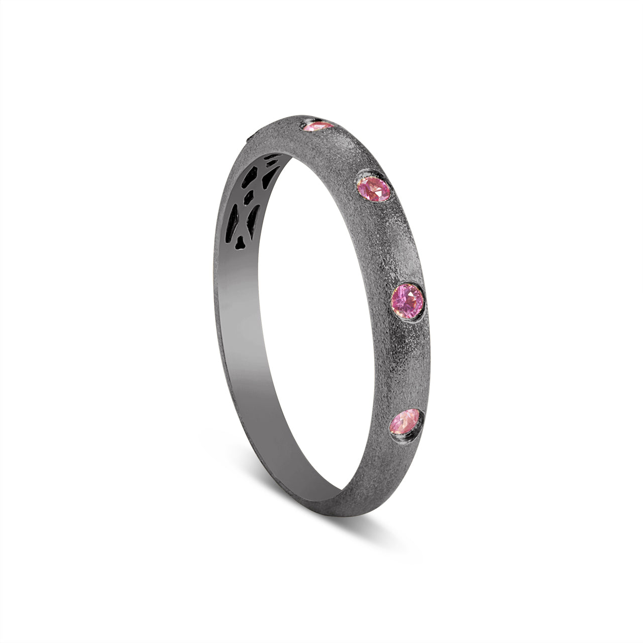Pink Sapphire 5 Stone Flush Stackable Band