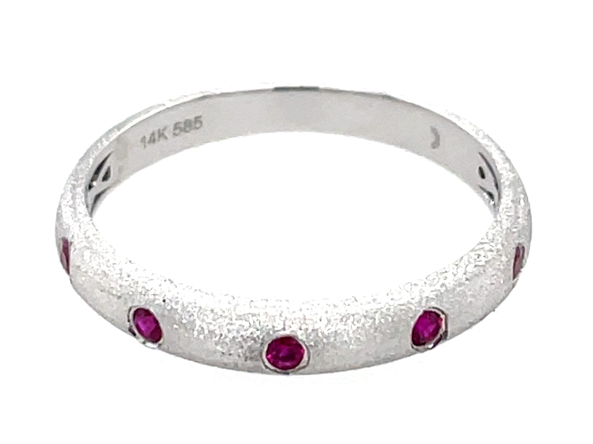 Ruby 5 Stone Burnish Set Ring, Satin Finish, 14kw (H)