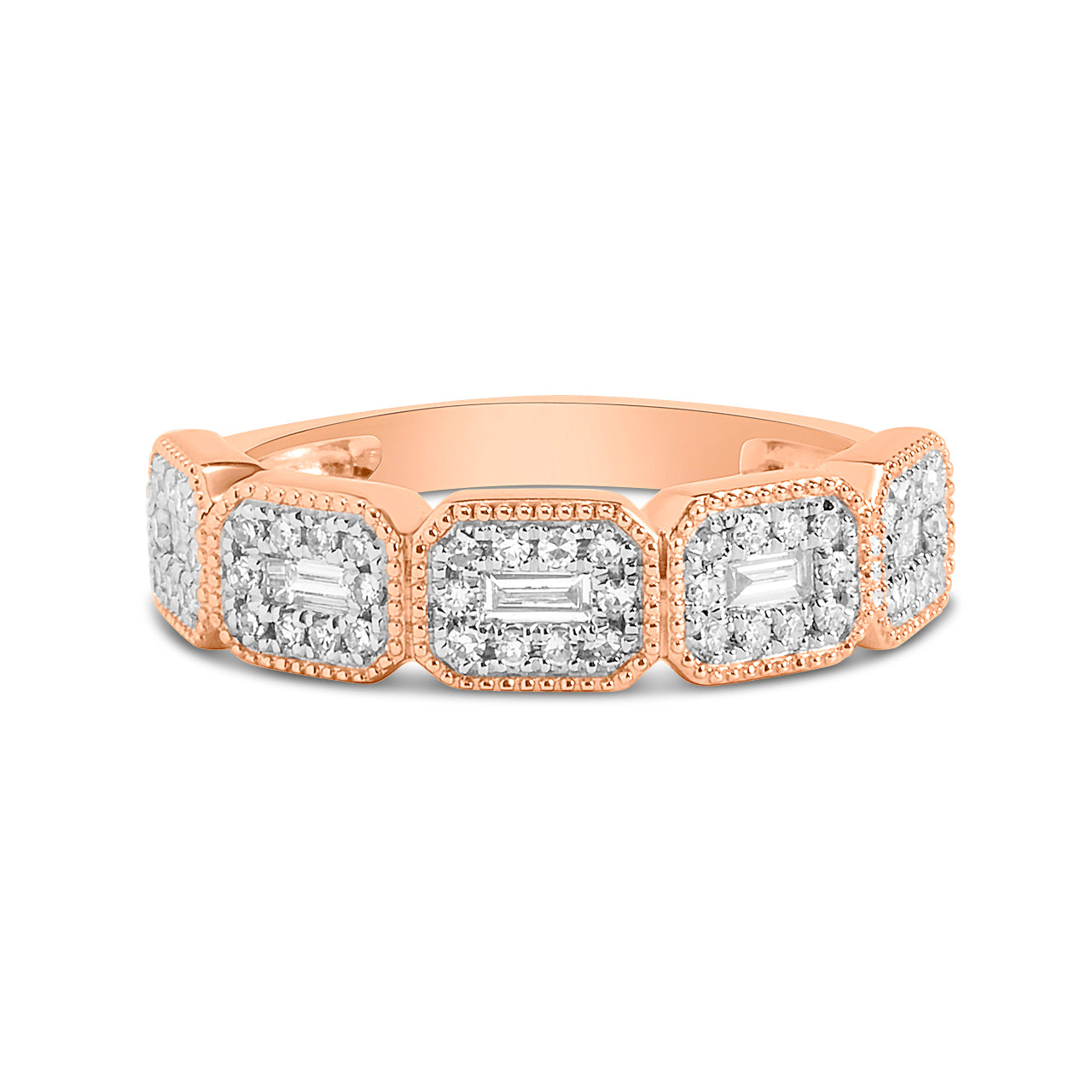 Diamond Baguette & Round Halo Bezel Band