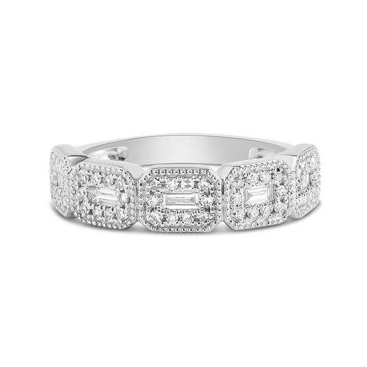 Diamond Baguette & Round Halo Bezel Band
