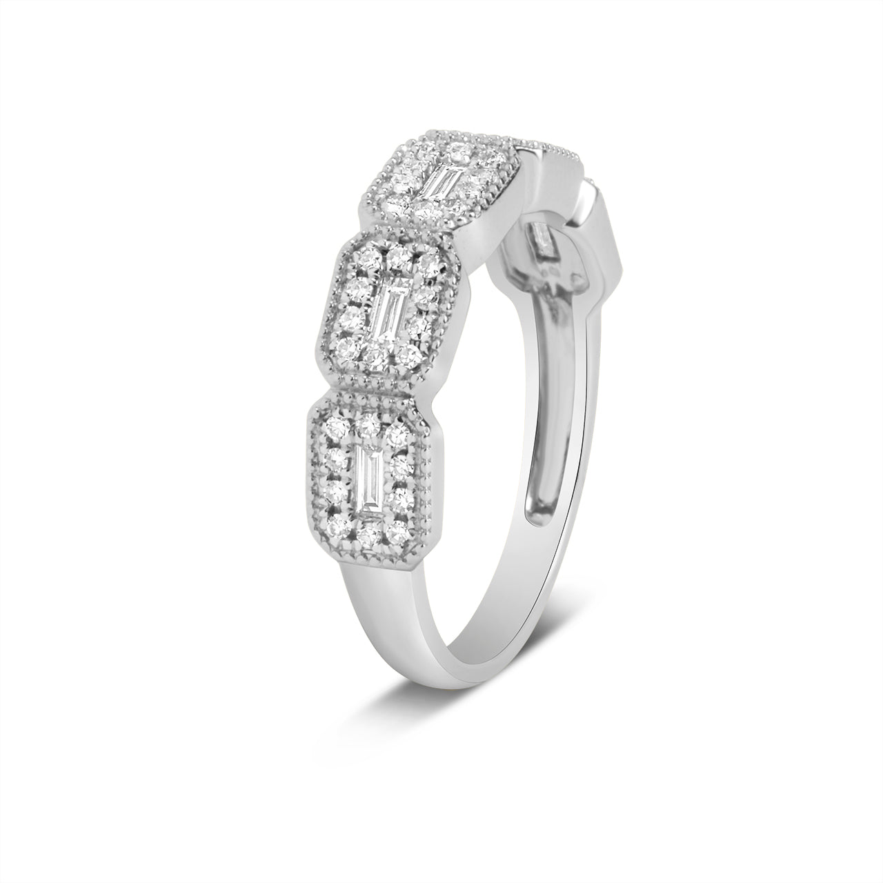 Diamond Baguette & Round Halo Bezel Band