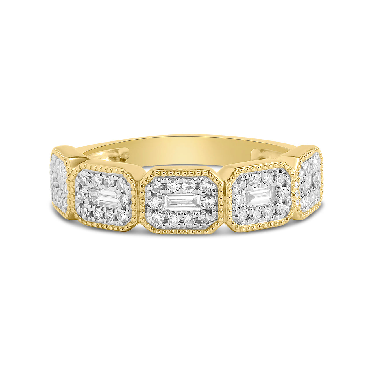 Diamond Baguette & Round Halo Bezel Band