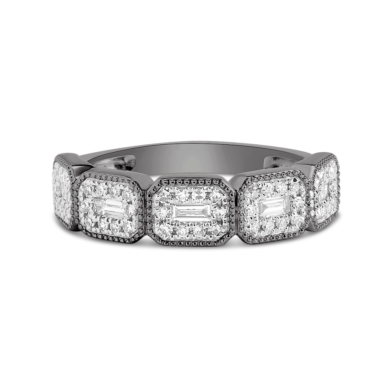 Diamond Baguette & Round Halo Bezel Band