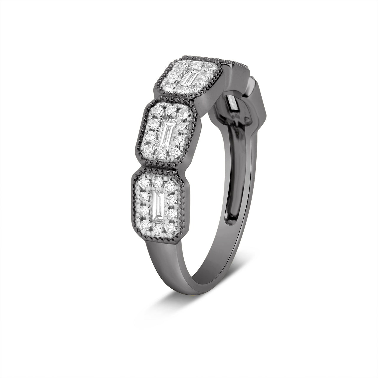 Diamond Baguette & Round Halo Bezel Band