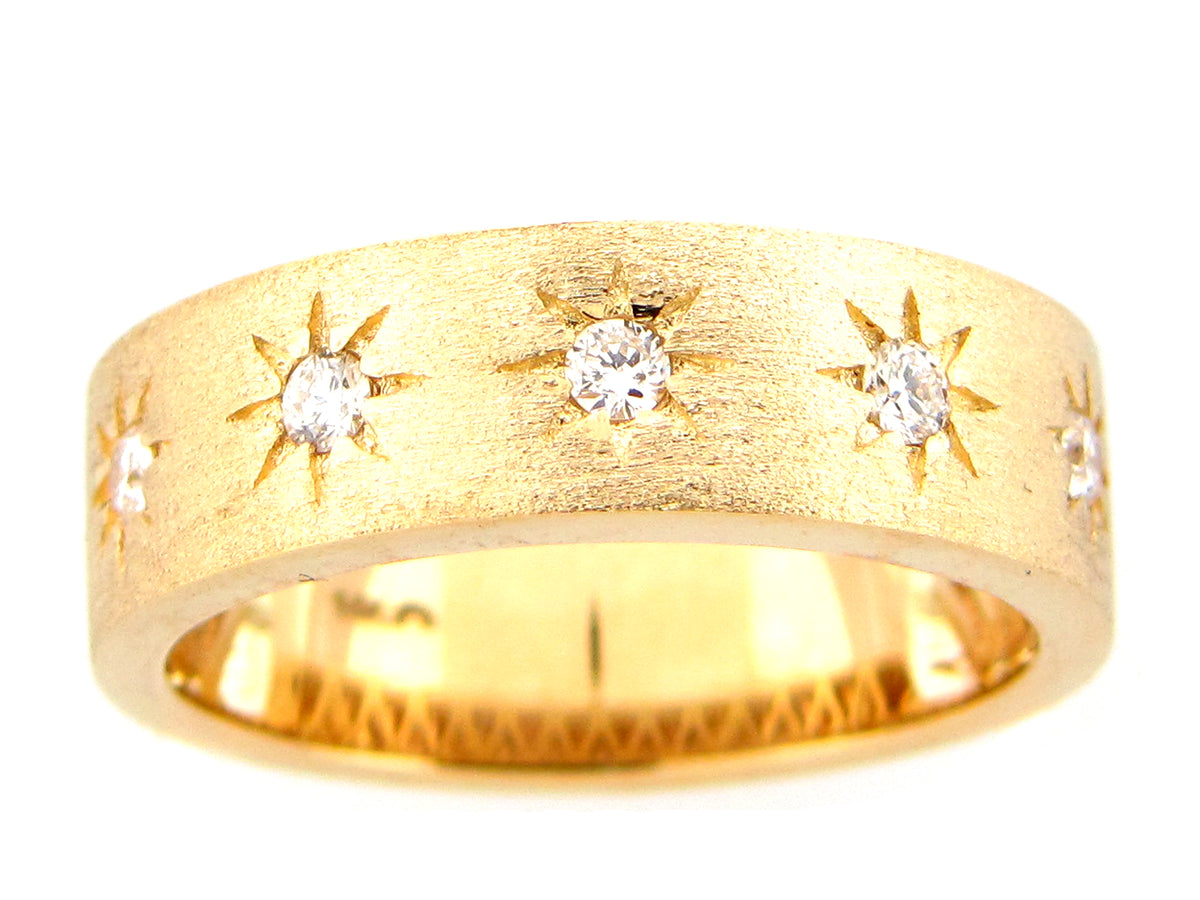 DIAMOND STARS CIGAR BAND RING, 6MM, SATIN FINISH, 14KY (N)