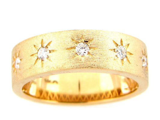 DIAMOND STARS CIGAR BAND RING, 6MM, SATIN FINISH, 14KY (N)