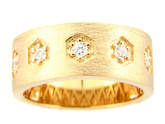 DIAMOND HEXAGON CIGAR BAND RING, 8MM, SATIN FINISH, 14KY (N)