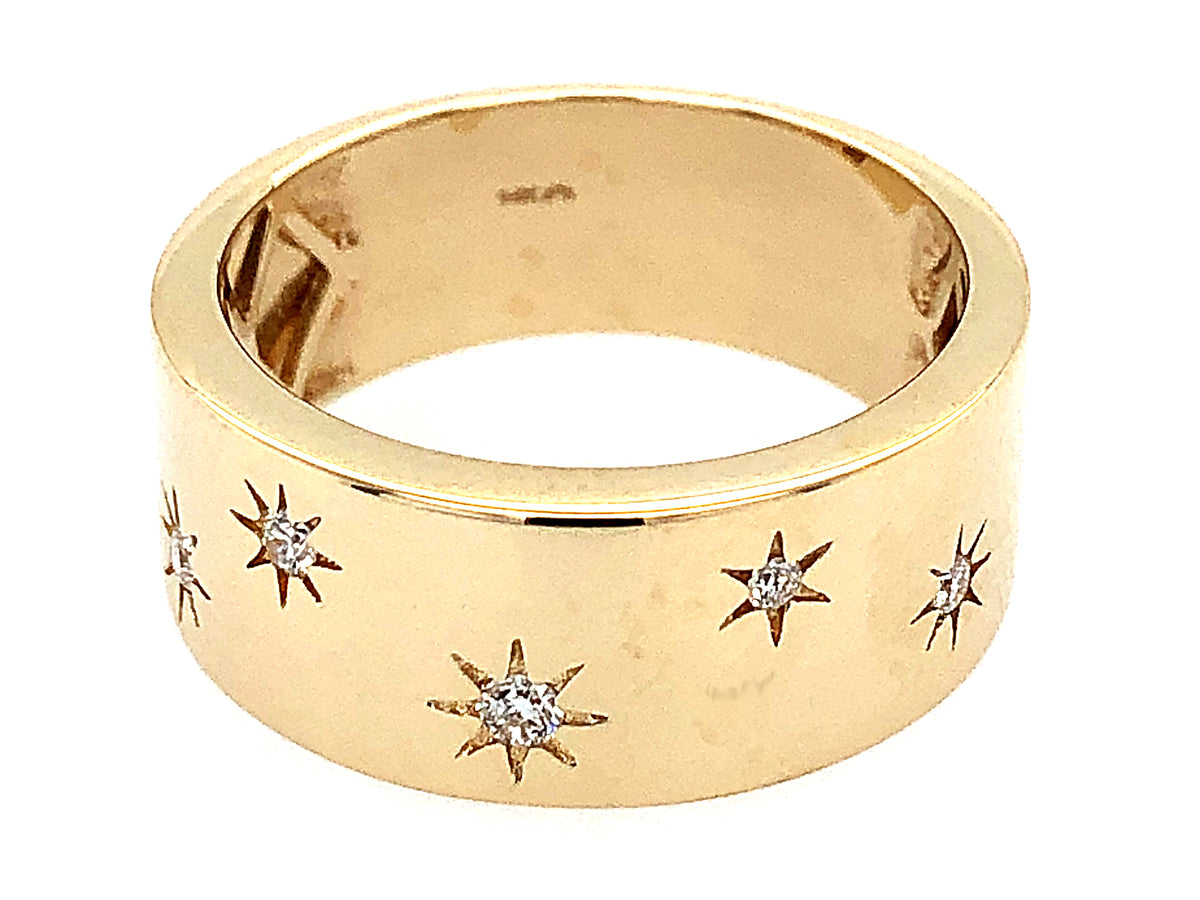 DIAMOND STARS CIGAR BAND RING, 8MM, 14KY (N)