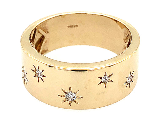DIAMOND STARS CIGAR BAND RING, 8MM, 14KY (N)