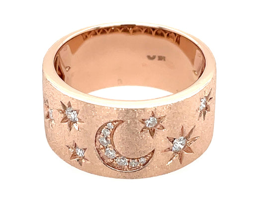 DIAMOND CRESCENT MOON & STARS CIGAR BAND RING