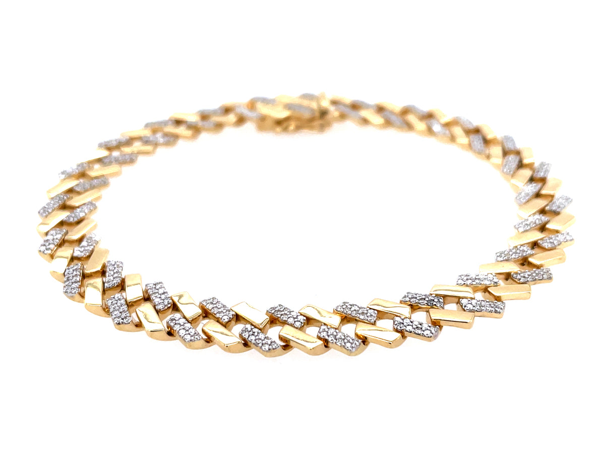 DIAMOND ALTERNATING LINK BRACELET, 7.25", 14KY (N)