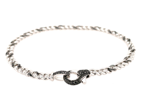 BLACK DIAMOND LOBSTER CLASP BRACELET, 7" CUBAN LINK CHAIN