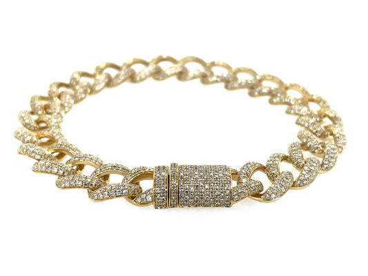DIAMOND PAVE CLASP LINK BRACELET, 10.4MM, 7", 14KY (N)