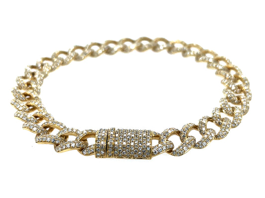 DIAMOND PAVE CLASP LINK BRACELET, 8.3MM, 7", 14KY (N)