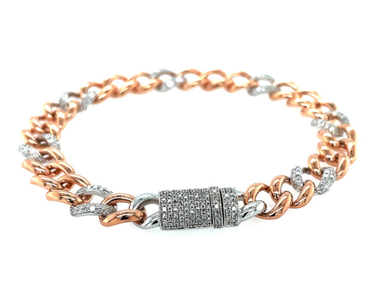 DIAMOND PAVE CLASP ALTERNATING LINK BRACELET, 8.3MM, 7", 14KWR (N)