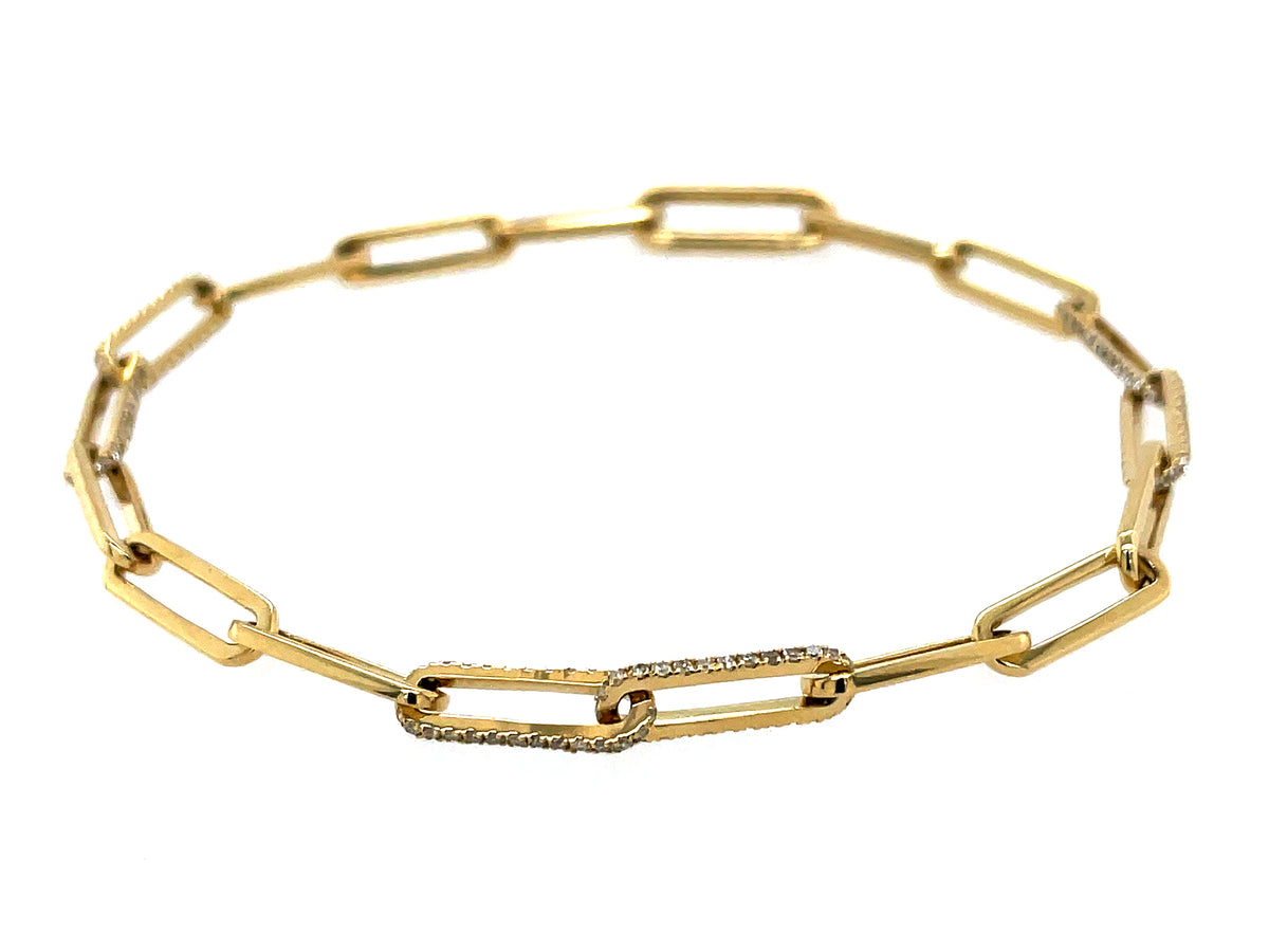 DIAMOND PAPERCLIP BRACELET, 14KY (N)
