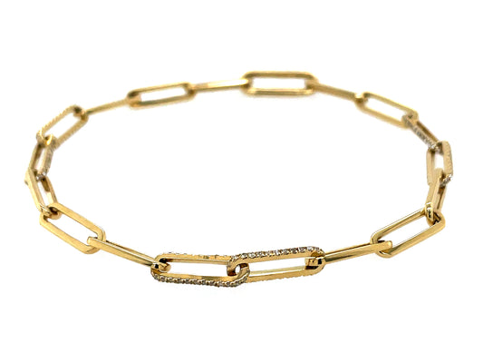 DIAMOND PAPERCLIP BRACELET, 14KY (N)