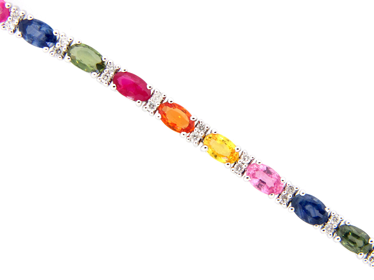 FANCY SAPPHIRE & DIAMOND BRACELET, 14KW (H/U)