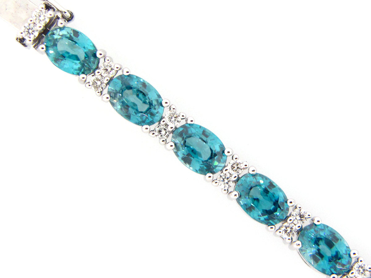 BLUE ZIRCON & DIAMOND BRACELET, 14KW (H)